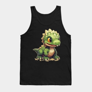 Cute Green Adorable Chibi T-Rex Isometric Dinosaur Tank Top